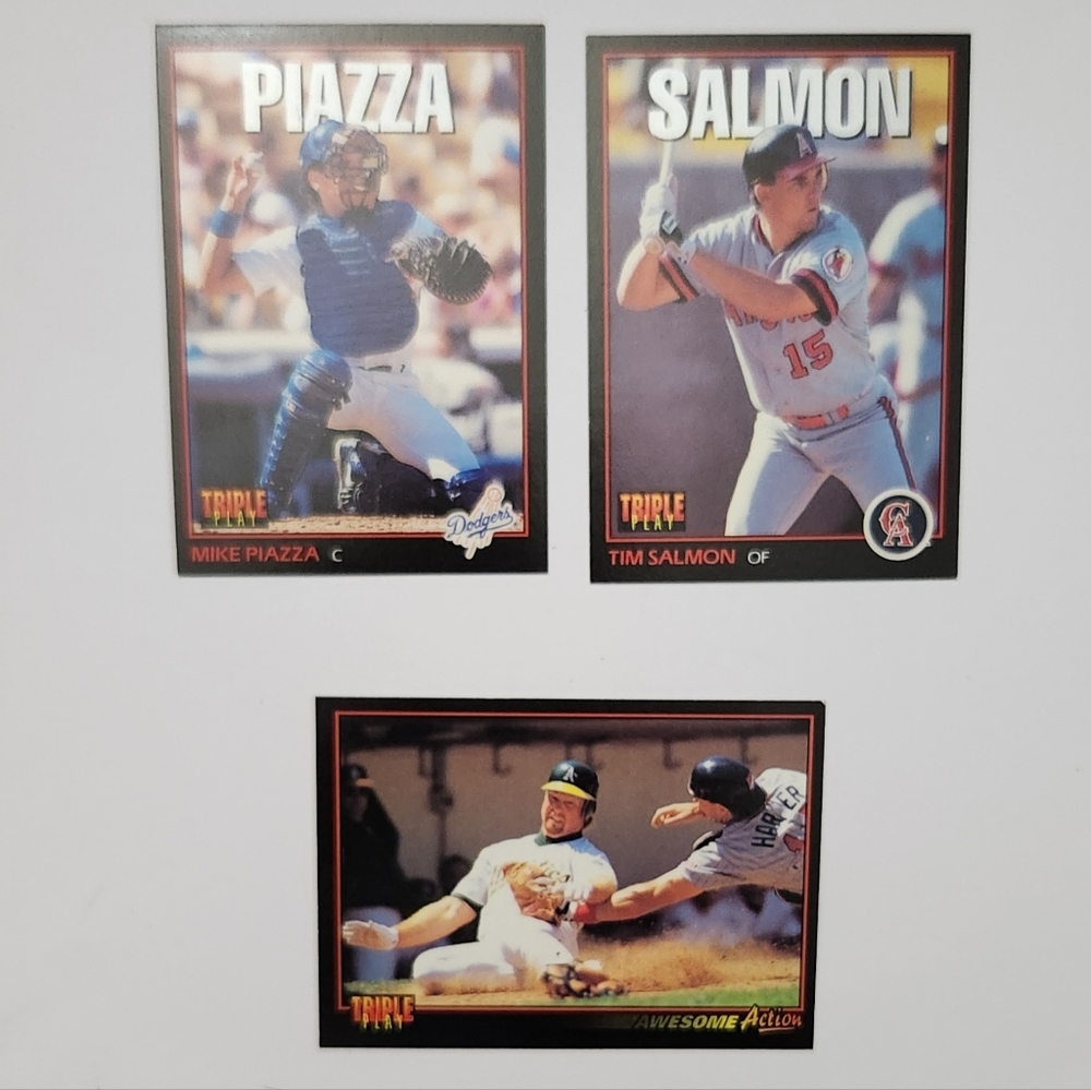 1993 Leaf Inc TRIPLE PLAY 003 Baseball Cards Lot SALMON PIAZZA Awesome Action